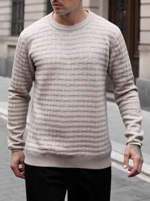 Manfinity Homme Suéter de cuello redondo de unicolor casual para hombre, otoño/invierno - Gris - Ver 4
