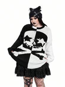 Whyspr Goth Punk Gothic Halloween Skull Plus Size Sweaters Goth Clothes Emo Clothes For Women Women Sweater Skull Sweater Halloween Sweater Halloween Winter Fall Autumn
