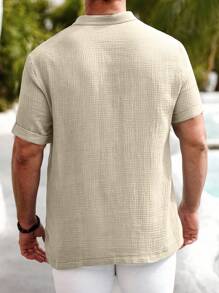 Manfinity Homme Camisa informal de algodón y lino para hombre Manfinity Nomadique con cuello Hengli para el verano - Albaricoque - Ver 2