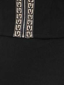 SHEIN Lady 大码复古优雅常规肩长袖上衣和修身连衣裙两件套 - 黑色 - 查看 10