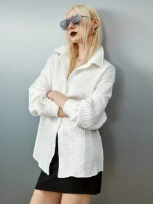 Airlisse 女式白色前扣长袖纹理开衫 - 白色 - 查看 3