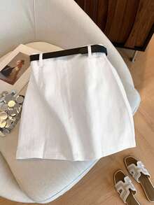 女式夏季休闲百搭刺绣细节A字裙 - 白色 - 查看 2