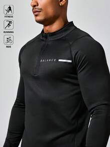 Manfinity Acti Log 男士休闲运动健身跑步半拉链连帽卫衣压缩衣 - 黑色 - 查看 9