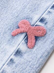 SHEIN 女童百搭时尚破洞直筒蓝色牛仔裤 - 藍色 - 查看 5