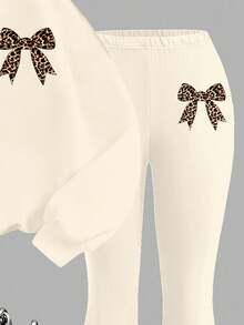 SHEIN Leap Crew Tween Girls Letter Graphic Knit Crew Neck Loose Sweatshirt And Flare Leg Pants 2 Pieces Casual Set Fall Winter