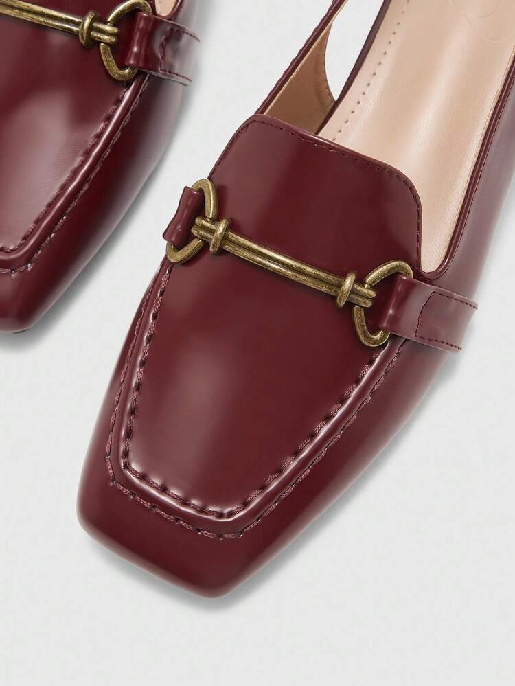 CUCCOO BIZCHIC Wine Red Low Block Heel Elegant Comfortable Versatile Loafer Flats With Strap For Working Women For Christmas Spring Shoes