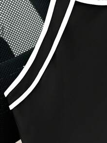 SHEIN 少女撞色滚边露背连体衣/连身裤，休闲运动装 - 黑與白 - 查看 4