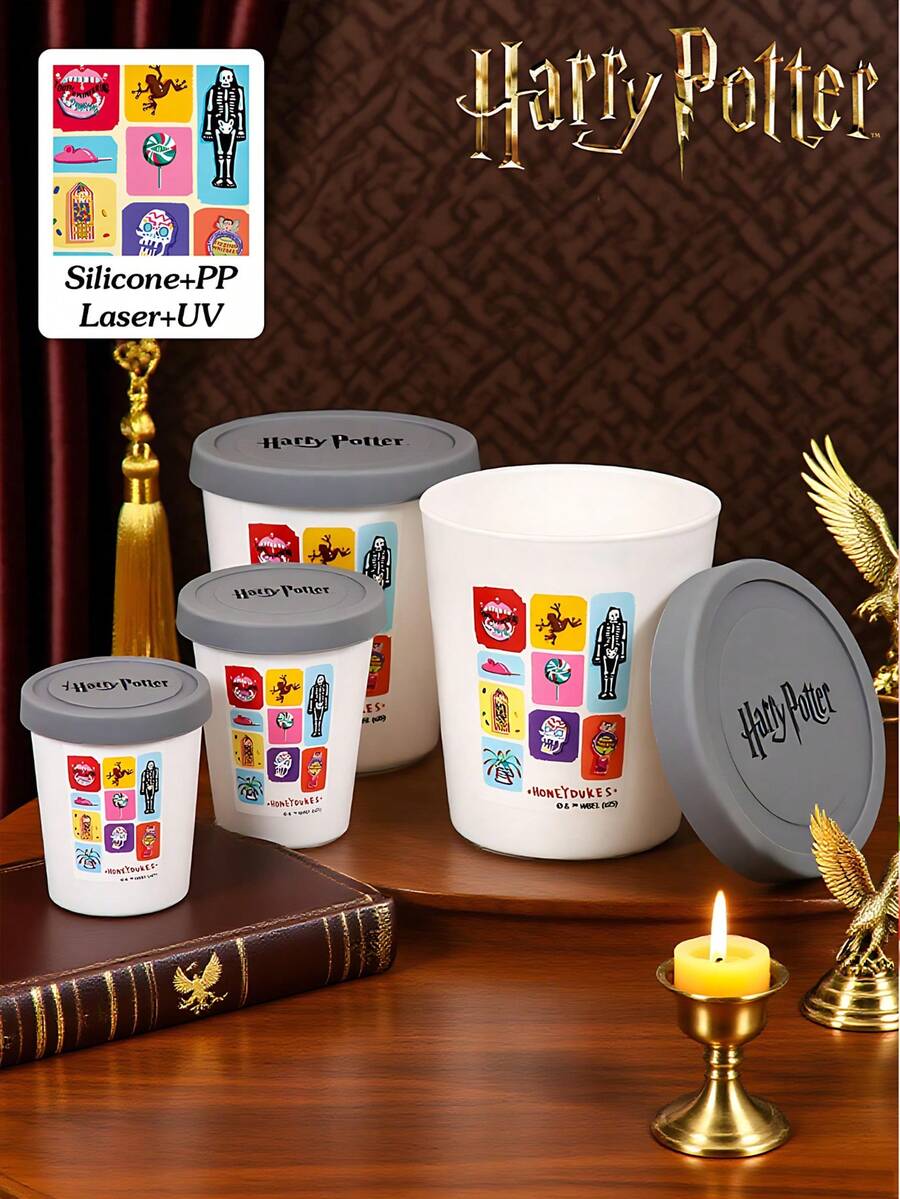 HARRY POTTER X SHEIN 1PC Cartoon Skull Pattern Ice Cream Tub,Tight-Fitting Silicone Lid, Easy Stacking Reusable Ice Cream Contai