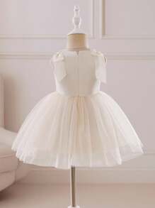 Glamorique Kids Vestido de Princesa Elegante e Fofo para Meninas Bebê, com Laço, Sem Mangas, Tule, Saia Volumosa de Cetim - Damasco - Visão 2