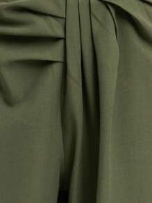 Nöista Pantalones de pierna ancha con detalles de pliegues en la parte delantera y cremallera invisible en la costura lateral. Ropa de mujer elegante para primavera, vacaciones, verano. Vacaciones de lujo, salir, boda, fiesta, festival, vacaciones, verano - Verde - Ver 5