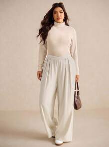 Elaquor Plus Size Solid Color Casual Pants - Apricot - View 4