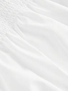 SHEIN MOD Women's Fashionable Elegant Lace Trim Lantern Sleeve White Peplum Blouse, Autumn, Elegant, Chic, Vintage, Waist-Cinching, French Romantic Style, Elegant, Spring Women, Valentine For Women, Blouses For Women Party, Casual Blouses For Women, White Blouse - White - View 3