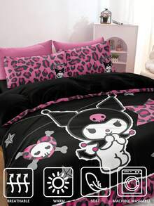HELLO KITTY AND FRIENDS | SHEIN 卡通豹纹拼布床上用品套件 - 彩色 - 查看 7