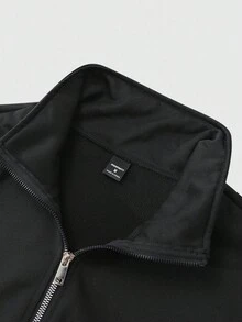 Manfinity EMRG 男士黑色美式休闲套头衫和运动裤套装，适合日常、休闲、通勤、街头服饰黑色两件套男士男士两件套服装男士套装黑色套装男士男士运动服套装，秋季服装 - 黑色 - 查看 4