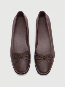 CUCCOO BIZCHIC Giày lười đế bệt thường ngày họa tiết nơ cho nữ - màu nâu - Xem 2