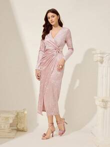 CUCCOO CHICEST 粉色韩版天鹅绒玫瑰花朵绑带时尚优雅派对婚礼正式圆头高跟凉鞋 - 藕粉色 - 查看 11