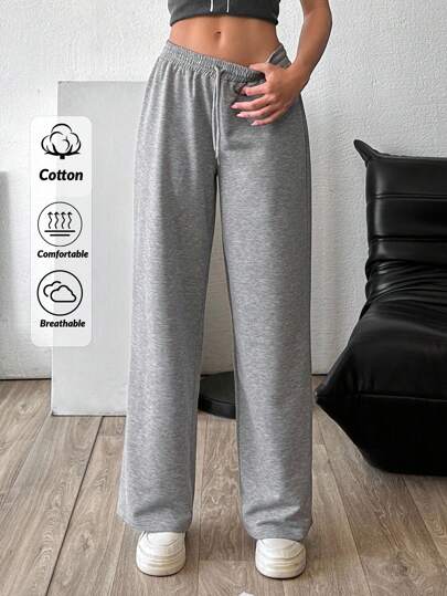 RueChic Calça de Moletom com Perna Larga de Cintura Média para Mulheres