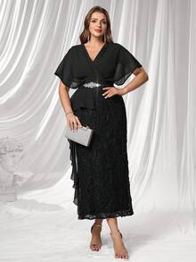 Coutiva 大码女士晚礼服，简约修身优雅派对礼服 - 黑色 - 查看 5