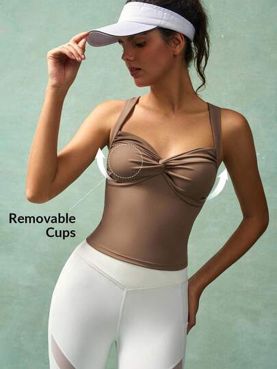 VARSIVA 女式纯色扭褶无袖背心，夏季时尚