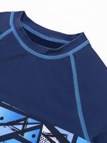 青少年男童泳装套装：短袖防晒衣上衣和沙滩短裤，夏季休闲运动泳衣 - 彩色 - 查看 6