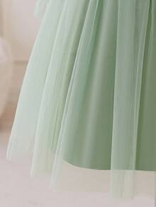 Glamorique Kids Girls' Autumn/Winter Green Satin & Tulle Patchwork Long Sleeve Elegant Party Flower Girl Dress Fall