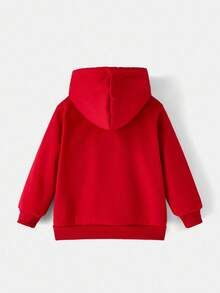 TOM & JERRY X SHEIN Young Boy Casual Cartoon Cat & Letter Print Hooded Sweatshirt, Autumn - Red - View 4