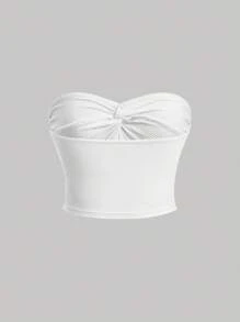SHEIN MOD White Summer Twist Front Ribbed Knit Tube Top - White - View 2