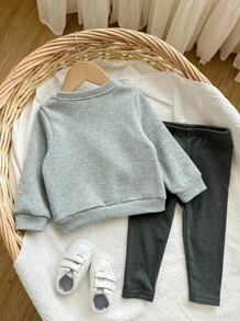 Babygirl 字母印花长袖卫衣和松紧腰裤套装，秋冬 - 彩色 - 查看 2