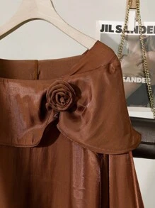 Modelyn Áo cánh tay dài họa tiết hoa trơn màu cỡ lớn thanh lịch dành cho nữ - màu nâu - Xem 4