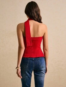 Poéselle Blouse en jean à col ras-du-cou avec boutons devant, mode femme, été