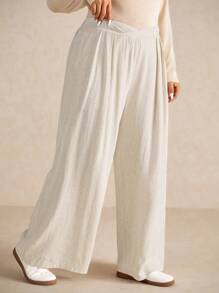 Elaquor Plus Size Solid Color Casual Pants - Apricot - View 5