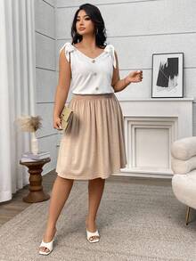 SHEIN Tall CURVE 大码女式时尚休闲拼布撞色无袖连衣裙 - 彩色 - 查看 6