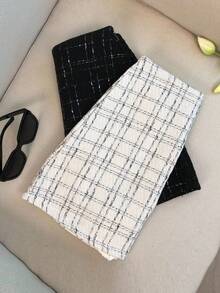 INAWLY 2件套女士优雅格子通勤裙套装 - 黑與白 - 查看 3