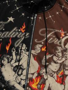 ROMWE MEN Street Life Men's Patchwork Color Block Zipper Hoodie Sweatshirt Jacket, Punk Style, Autumn/Winter - Multicolor - View 6