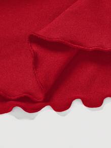 SHEIN MOD Women's Solid Color Drawstring Pleated Waist Skirt - Red - View 4