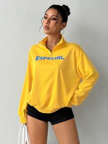 Streetz SHEIN Sport Pullover Sweatshirt, Long Sleeve Casual Sports Wear - Yellow - View 4