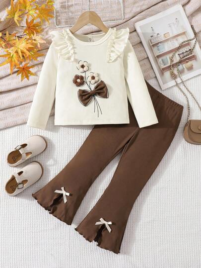 Genkimix Kids 2pcs T-Shirt & Mini Skirt Sports Fashion Set, Suitable For School And Sports Fall Winter