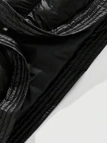 ROMWE MEN Street Life 男士休闲纯色立领拉链加厚外套，冬季、秋季 - 黑色 - 查看 11