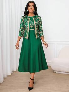 SHEIN Lady 女士两件套服装商务休闲女士工作服女士办公室服装女士外出服装女士机场服装女士旅行服装机场服装 - 彩色 - 查看 6