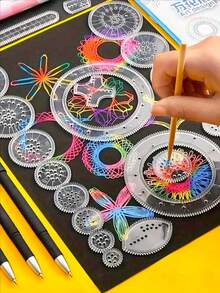 22 件绘图尺套装，释放您的创造潜力 - 透明魔法螺旋绘图模板 - 非常适合绘画和花卉尺子、返校绘画用品、儿童最佳返校礼物、万圣节和圣诞节礼物。 - 彩色 - 查看 6