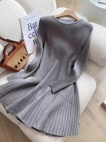 Franclia 全新圆领长袖收腰A字型女式毛衣裙