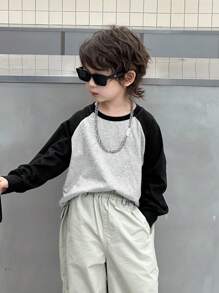 DAZY Toddler Boys' Loose Casual Colorblock Raglan Sleeve T-Shirt, Autumn