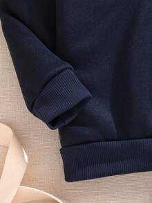 SHEIN 2pcs Baby Boy Navy Blue Autumn Casual Outfit,Stand Collar Long Sleeve Letter Print Half Zip Sweatshirt And Pants Set,Tracksuit For Date Winter Fall - Navy Blue - View 8