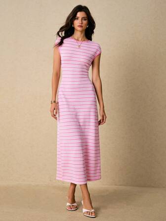 Poéselle 女士休闲条纹连衣裙，夏季