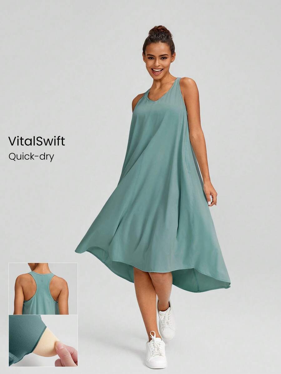 GLOWMODE FeatherFit™-Air VitalSwift 調節肩背口袋防滑超輕假期裙，內置短褲輕支撐低度運動日常休閒春季裙夏季裙 - 青碧色 - 查看 1