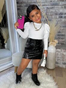 Emery Rose Kids Emery Rose Kids Young Girl Chic Casual Elegant Commuting Gigot Sleeve Fitted Long Sleeve T-Shirt, Autumn Tee Fall ,Mom And Daughter & Sisters  Matching Winter