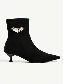 CUCCOO CHICEST 女士时尚小猫跟百搭风格百搭条纹金属装饰拉链及膝靴 - 黑色 - 查看 8