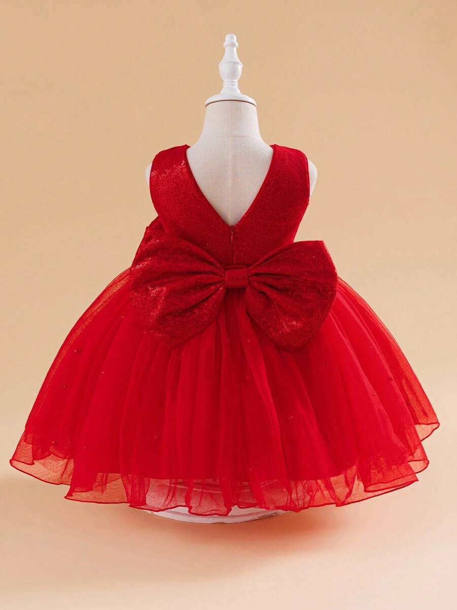 Glamorique Kids Christmas Young Girl Dresses, Party Dresses, New Year's Dresses, Christmas Children's Dance Dresses, Little Girl Princess Dresses, Red Sequined Pearl Dresses, Red Tulle Tutu Dresses, Dresses With Large Bows At The Back, Stage Performance Dresses, Middle Eastern-Style All-Season Dresses, Birthday Party Dresses, Carnival Dresses. - Red - View 1