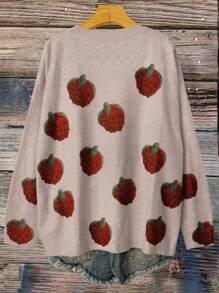 Linhara Plus Size Women's Digital Print Raspberry Pattern Casual Pullover Sweater Fall Winter Cloth For Women Autumn - Multicolor - View 2