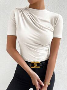 Chiquease 素色褶邊修身連體衣 - 白色 - 查看 7